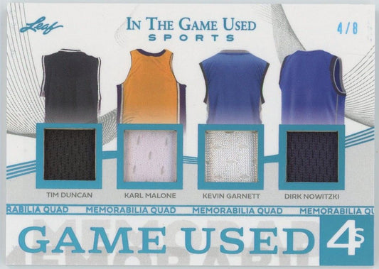 2025 Leaf In The Game Used Sports Duncan/Malone/Garnett/Nowitzki Quad Patch #4/8