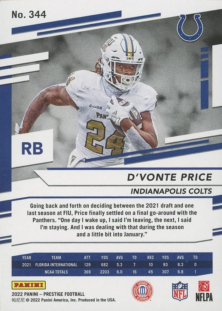 2022 Panini Prestige Dvonte Price Rookie #344