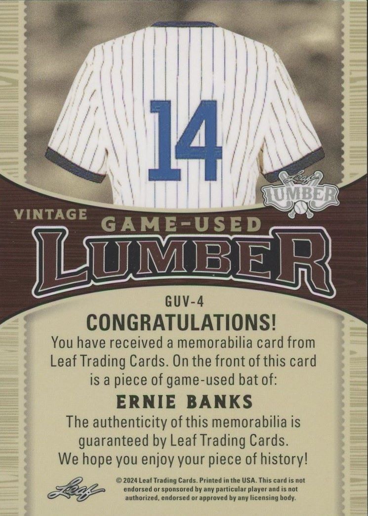 2024 Leaf Lumber Ernie Banks Purple Game Used Lumber #/12 #GUV-4