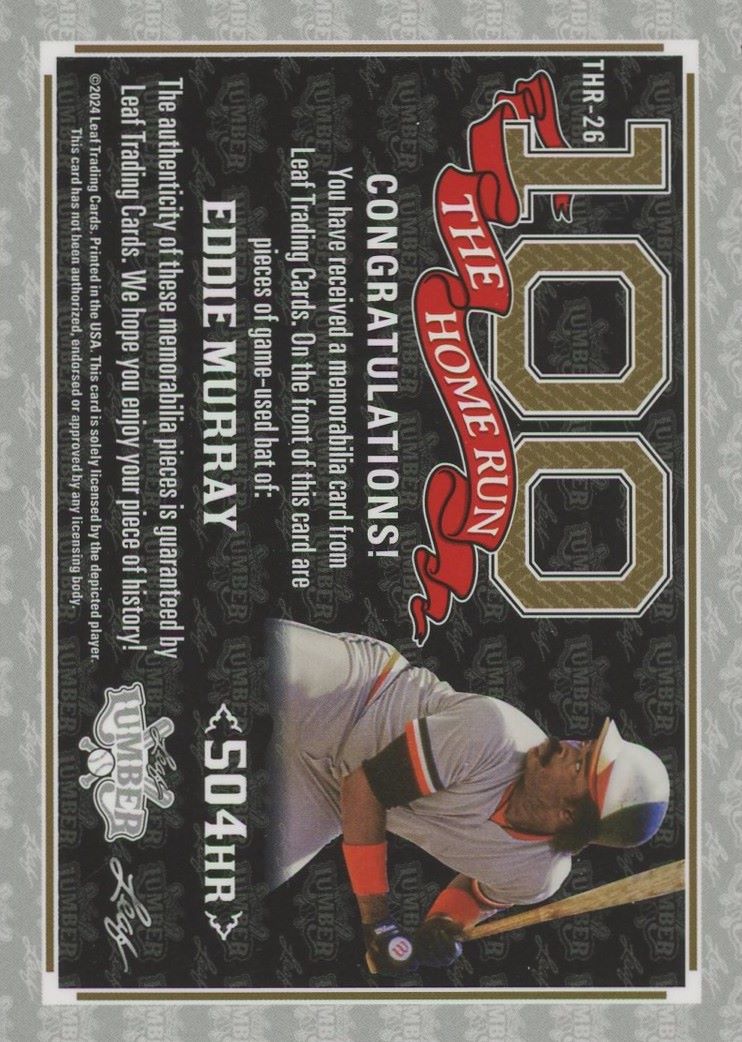 2024 Leaf Lumber Eddie Murray 100 The home Run Used Bat #3/35 #THR-26