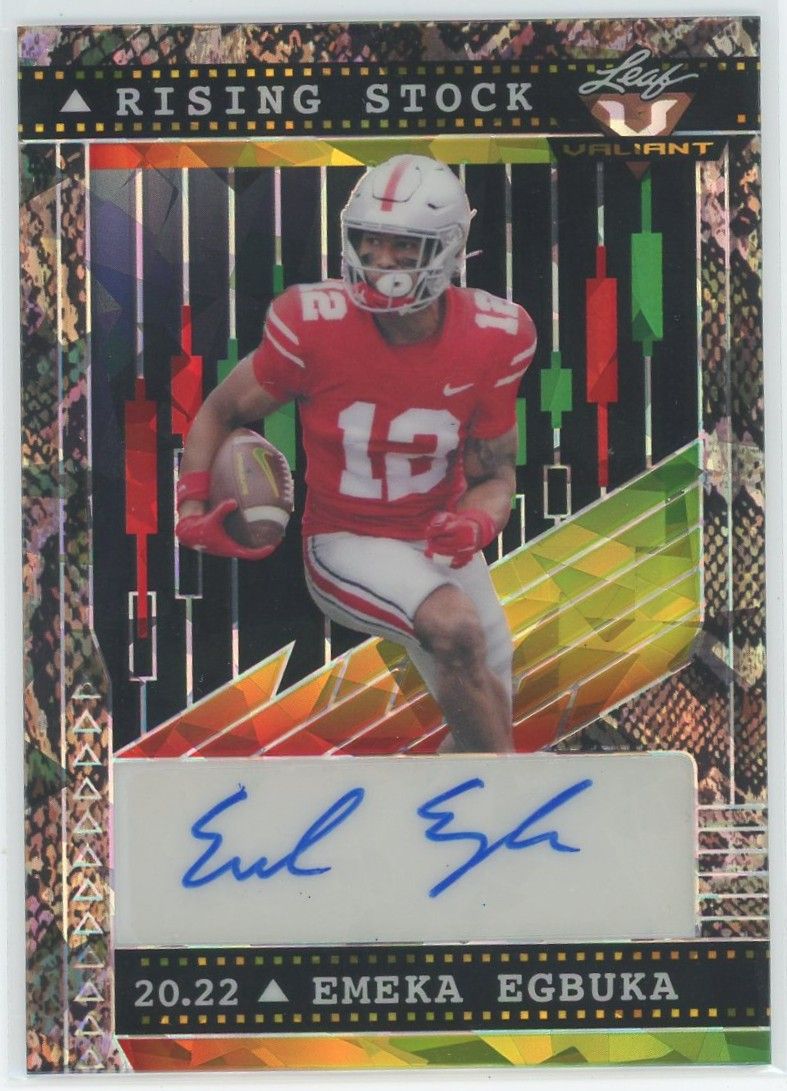 2022 Leaf Valiant Football Emeka Egbuka Rising Stock Snakeskin Cracked Ice Auto #2/3 #RS-EE1