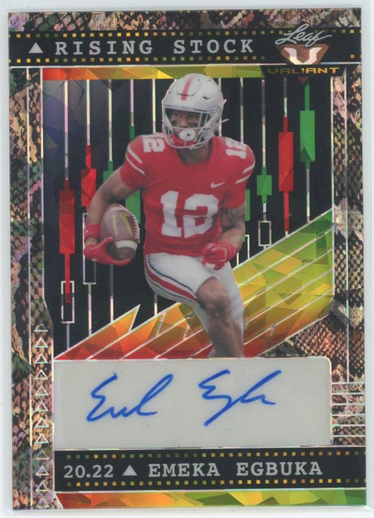 2022 Leaf Valiant Football Emeka Egbuka Rising Stock Snakeskin Cracked Ice Auto #2/3 #RS-EE1