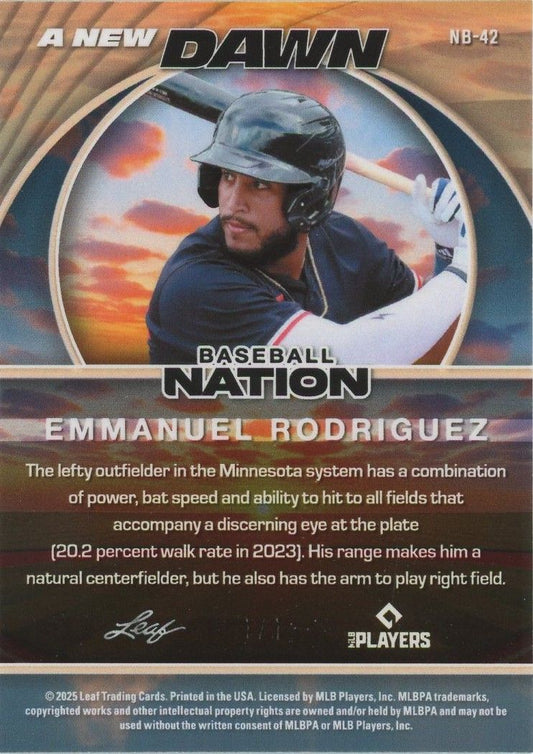 Emmanuel Rodriguez 2025 Leaf Baseball Nation A New Dawn Gold Wave #1/1 #NB-42