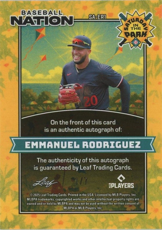 Emmanuel Rodriguez 2025 Leaf Baseball Nation Purple Sparkle Auto #1/7 #SA-ER1