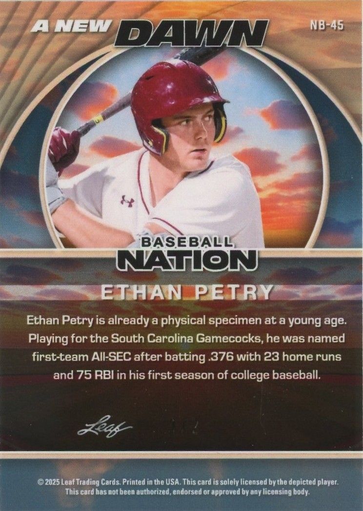Ethan Petry 2025 Leaf Baseball Nation A New Dawn Orange Shimmer #1/2 #NB-45