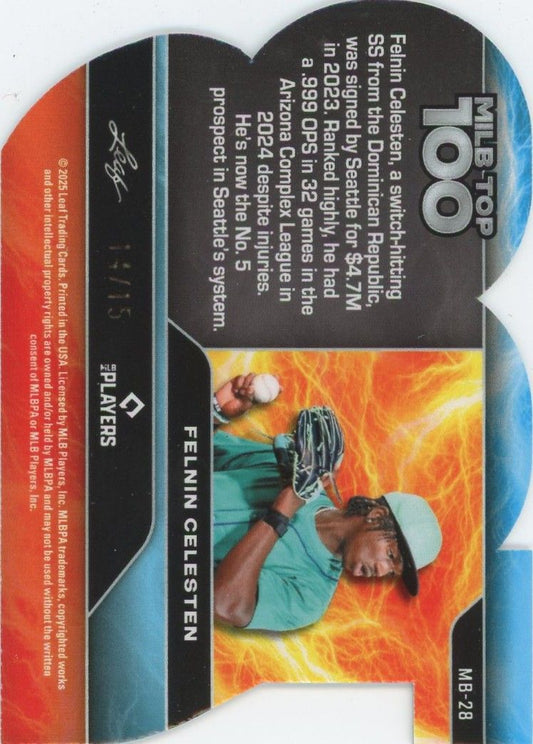 Felnin Celestin 2025 Leaf Baseball Nation MILB Top 100 Silver Shimmer #14/15 #MB-28