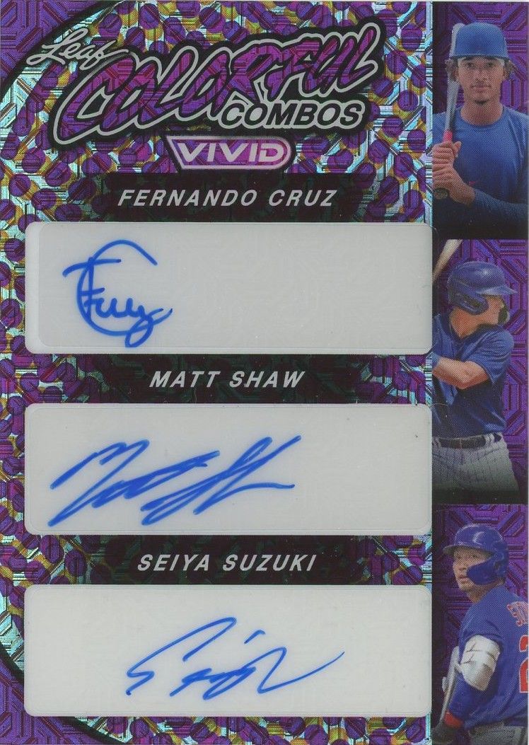 Shaw, Seiya Suzuki & Cruz 2023 Leaf Vivid Colorful Combos Auto Purple Mojo #1/2 #CCT-6