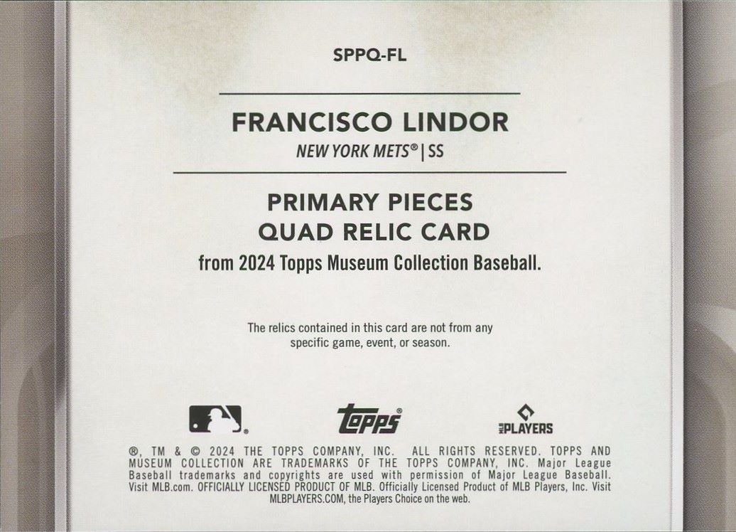 2024 Topps Museum Francisco Lindor Primary Pieces Quad Relic #96/99 #SPPQ-FL