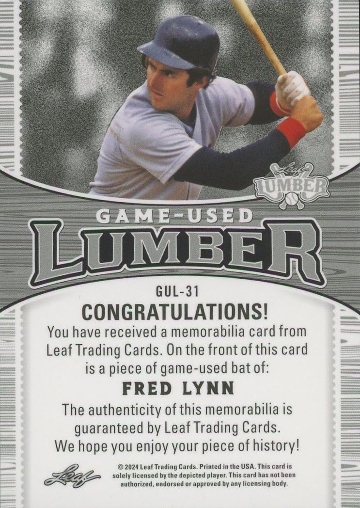 2024 Leaf Lumber Fred Lynn Game-Used Lumber Red #1/3 #GUL-31 Red Sox