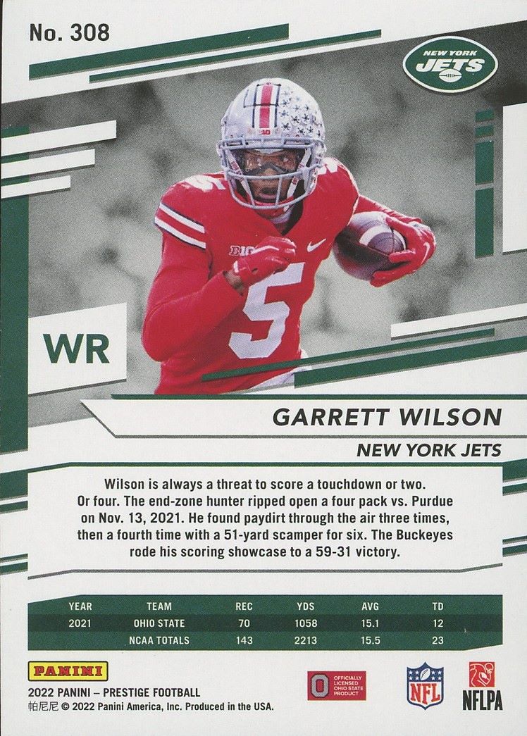 2022 Panini Prestige Garrett Wilson Rookie #308