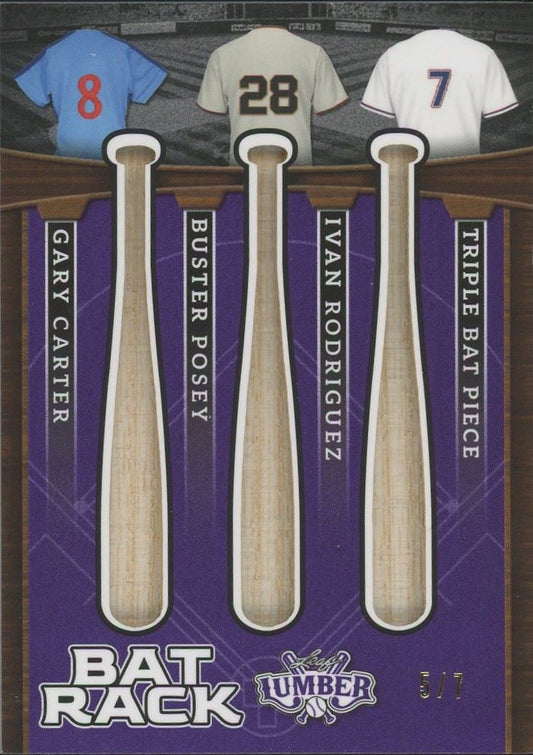 2024 Leaf Lumber Ivan Rodriguez, Posey, Carter Used Purple #5/7 #BR3-3