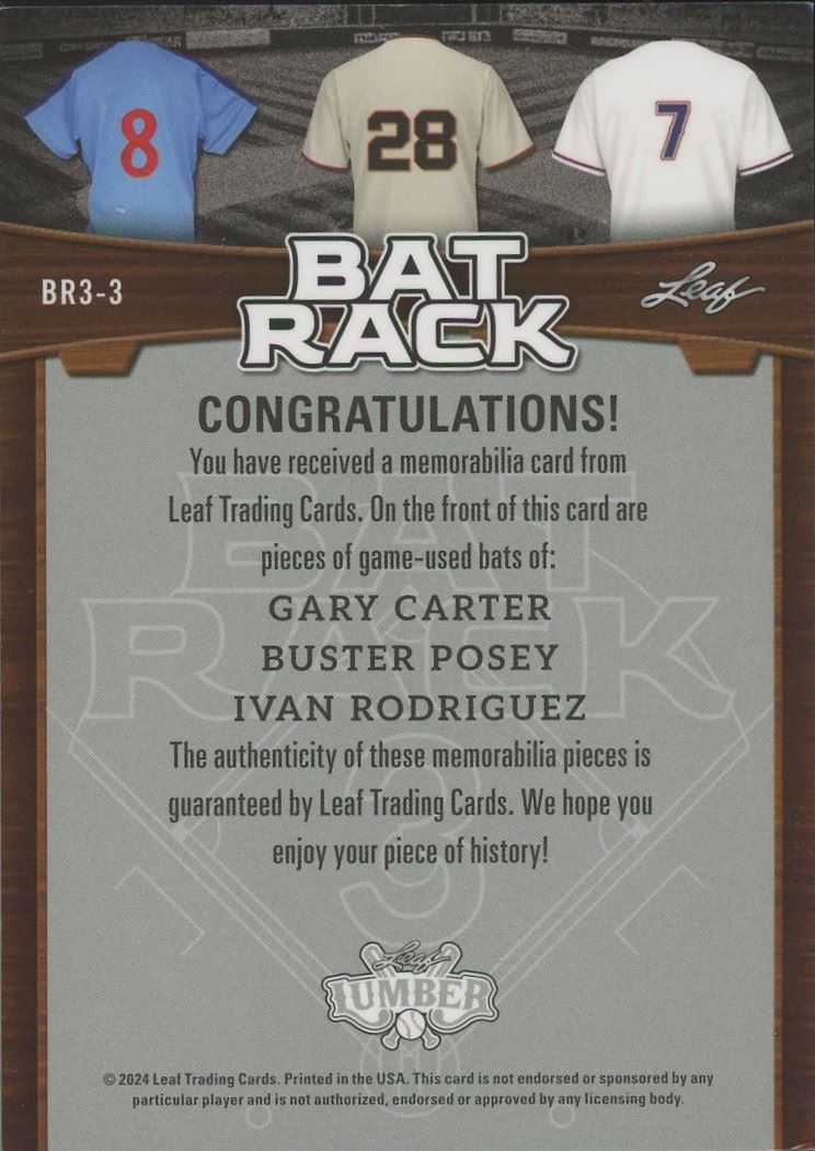 2024 Leaf Lumber Ivan Rodriguez, Posey, Carter Used Purple #5/7 #BR3-3