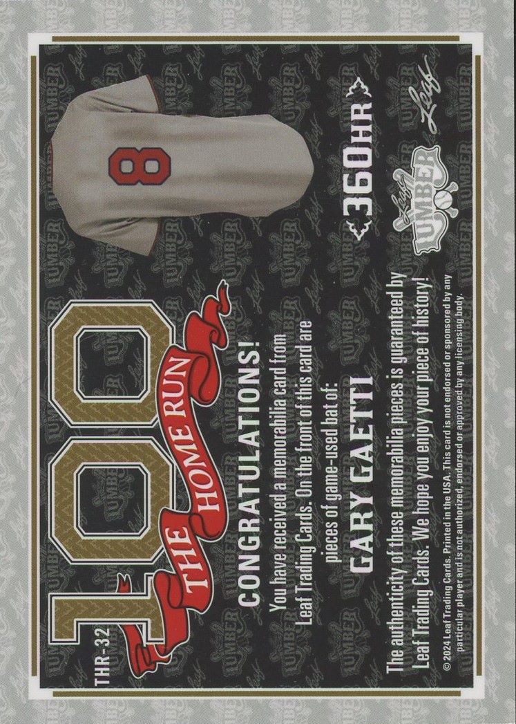 2024 Leaf Lumber Gary Gaetti 100 Home Run Dual Game Used Bat #/20 #THR-32