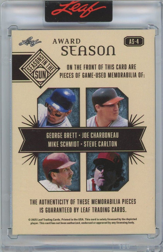 Brett/Schmidt/Carlton/Charboneau 2025 Leaf Seasons In The Sun 4 Relic #2/6 #AS-4