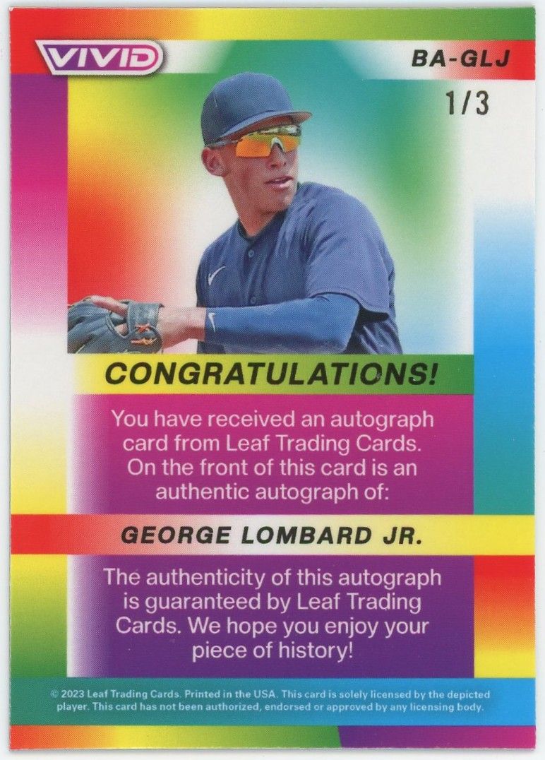 2023 Leaf Vivid George Lombard Jr. Orange Cracked Ice Auto #1/3 #BA-GLJ