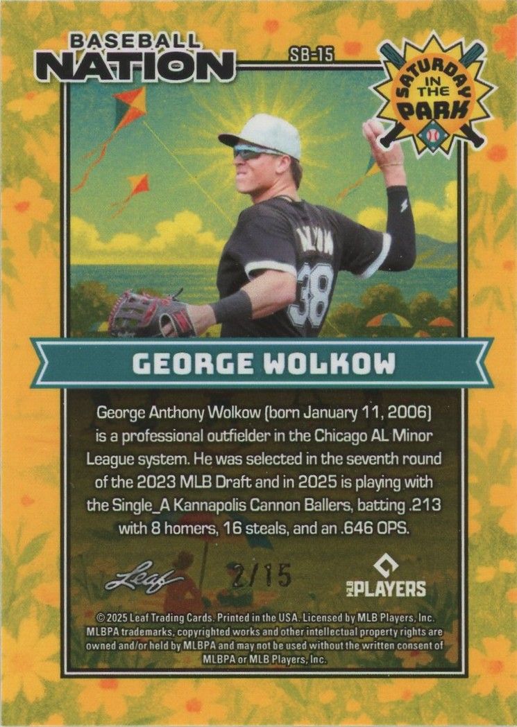 George Wolkow 2025 Leaf Baseball Nation Silver Sparkle #2/15 #SB-15