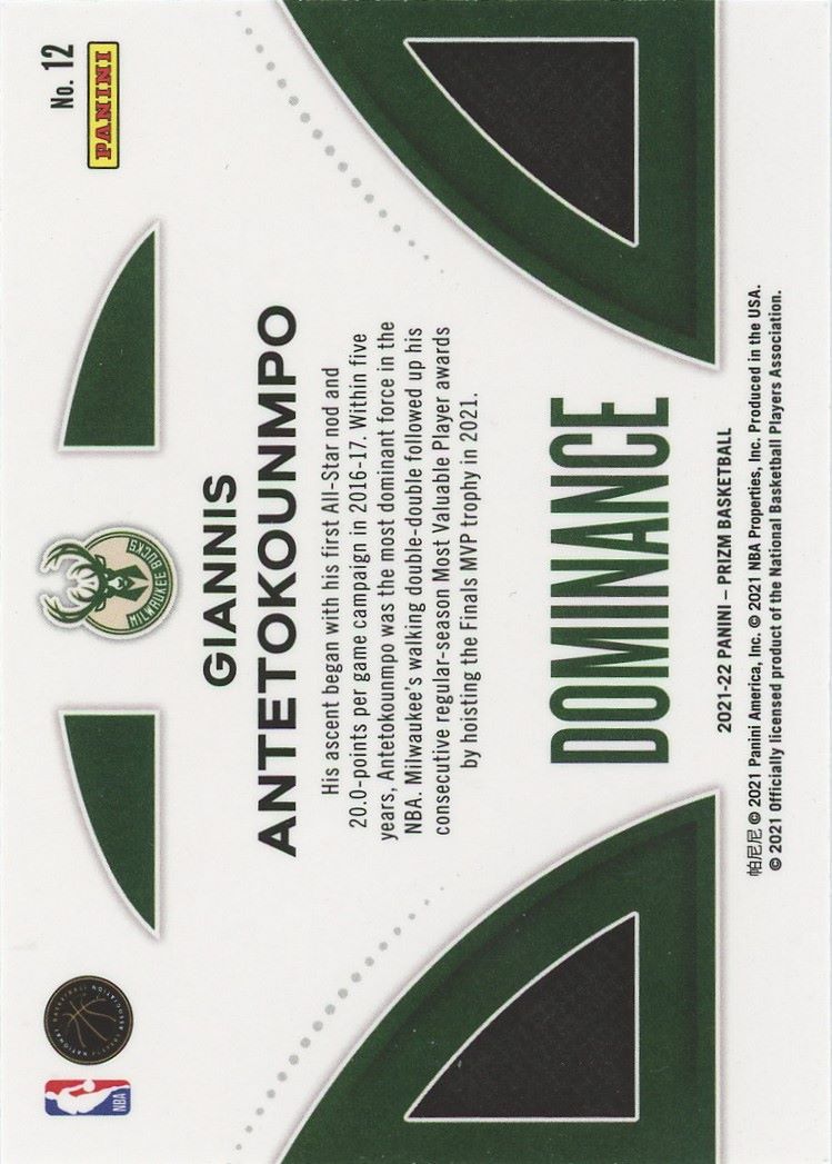 2021-22 Panini Prizm Giannis Antetokounmpo Dominance #12