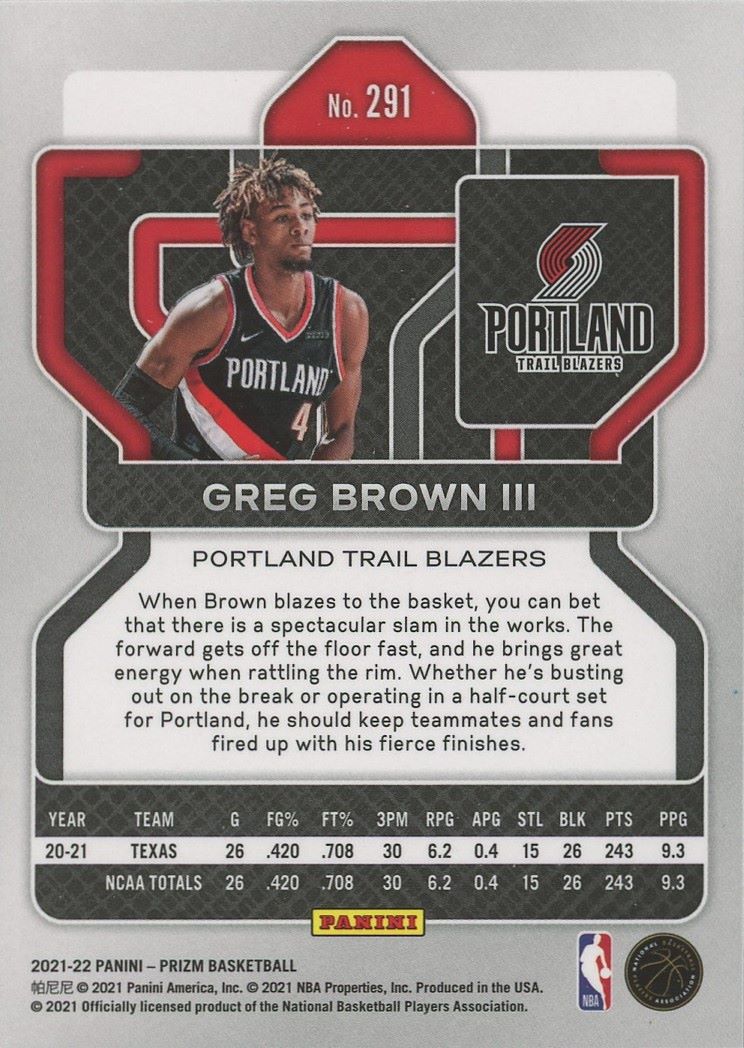 2021-22 Panini Prizm Greg Brown III Rookie #291