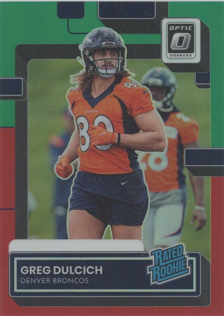 2022 Optic Greg Dulcich Rated Rookie Preview Red Green #P-385