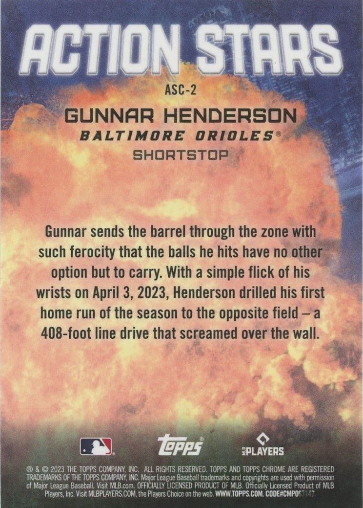 2023 Topps Chrome Update Gunnar Henderson Actions Stars Rookie #ASC-2