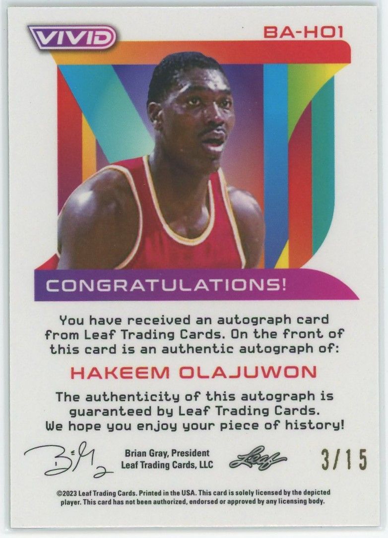 2023 Leaf Vivid Hakeem Olajuwon Green Auto #3/15 #BA-HO1