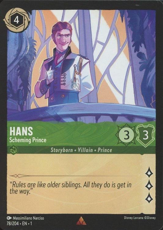 Disney Lorcana: The First Chapter Hans Scheming Prince Rare #78