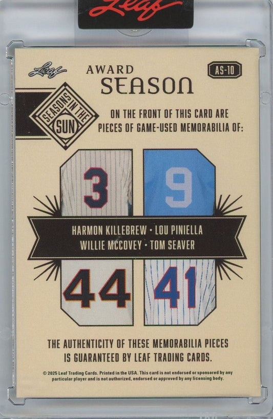 Killebrew/McCovey/Piniella/Seaver 2025 Leaf Seasons In The Sun Award Season #4/15 #AS-10