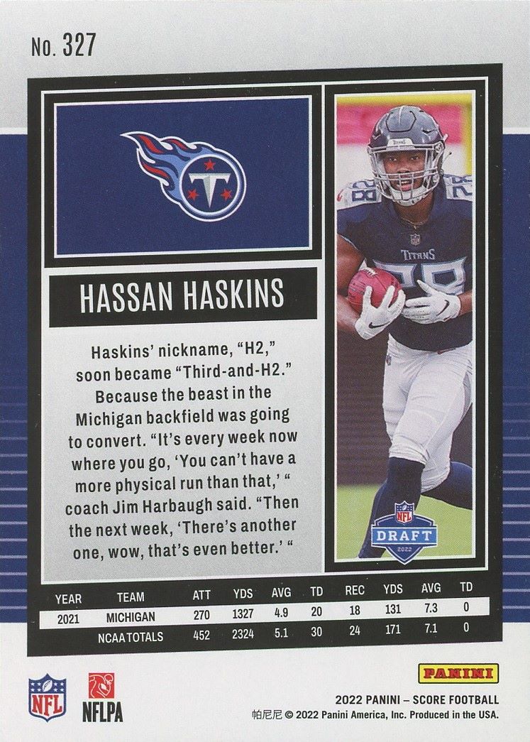 2022 Panini Score Hassan Haskins Rookie #327