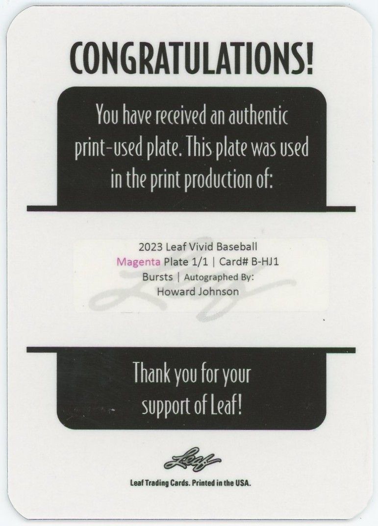 2023 Leaf Vivid Bursts Howard Johnson Magenta Printing Plate #1/1 #B-HJ1