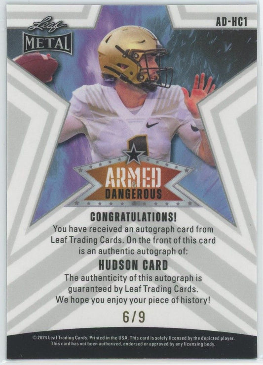 2024 Leaf Metal Football Hudson Card Armed & Dangerous Blue Auto #6/9 #AD-HC1