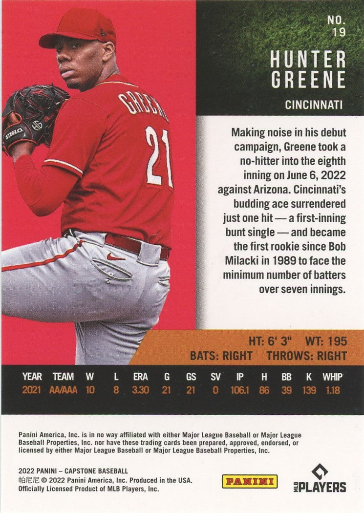 2022 Panini Capstone Hunter Greene Rookie #19