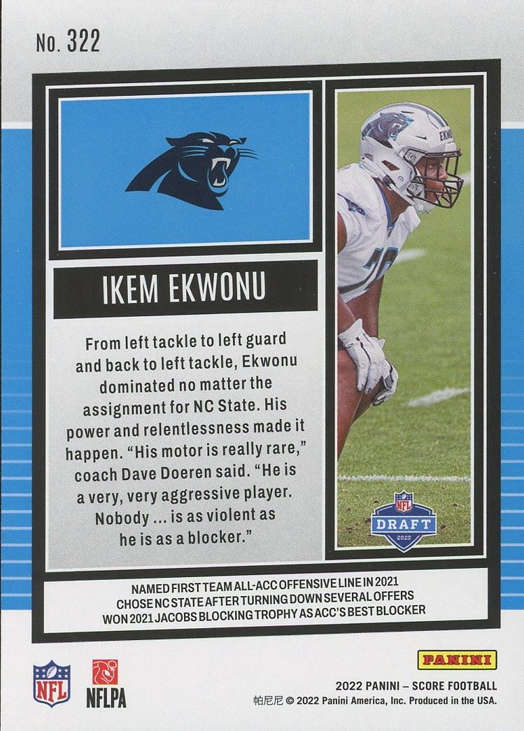 2022 Score Ikem Ekwonu Rookie #322