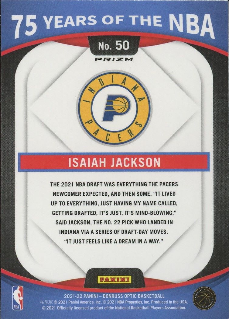 2021 Panini Donruss Optic Isaiah Jackson Silver 75 years of the NBA #50