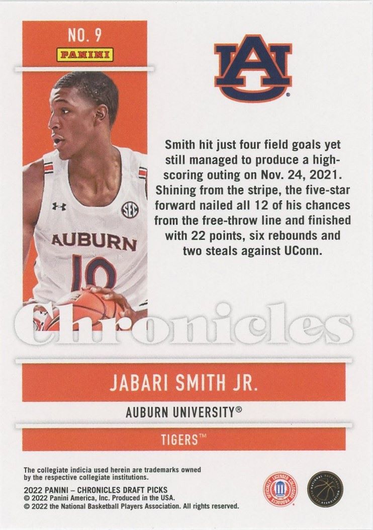 2022-23 Chronicles Jabari Smith Jr Draft Picks Rookie #9