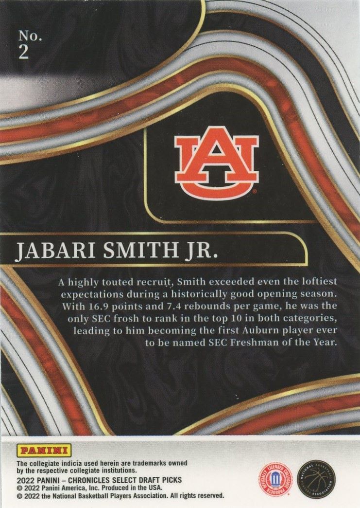 2022-23 Panini Chronicles Jabari Smith Jr. Select Draft Picks Rookie #2