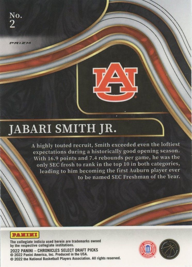 2022-23 Chronicles Jabari Smith Jr. Select Draft Picks Silver Rookie #2 Auburn