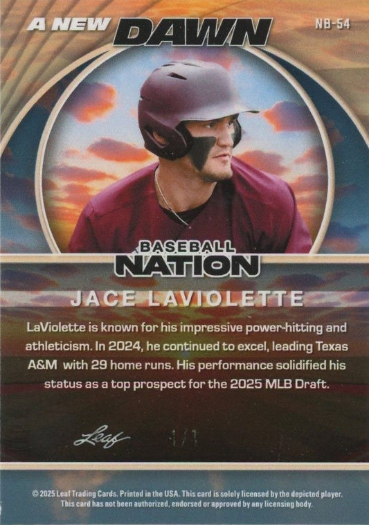 Jace LaViolette 2025 Leaf Baseball Nation A New Dawn Gold Wave #1/1 #NB-54