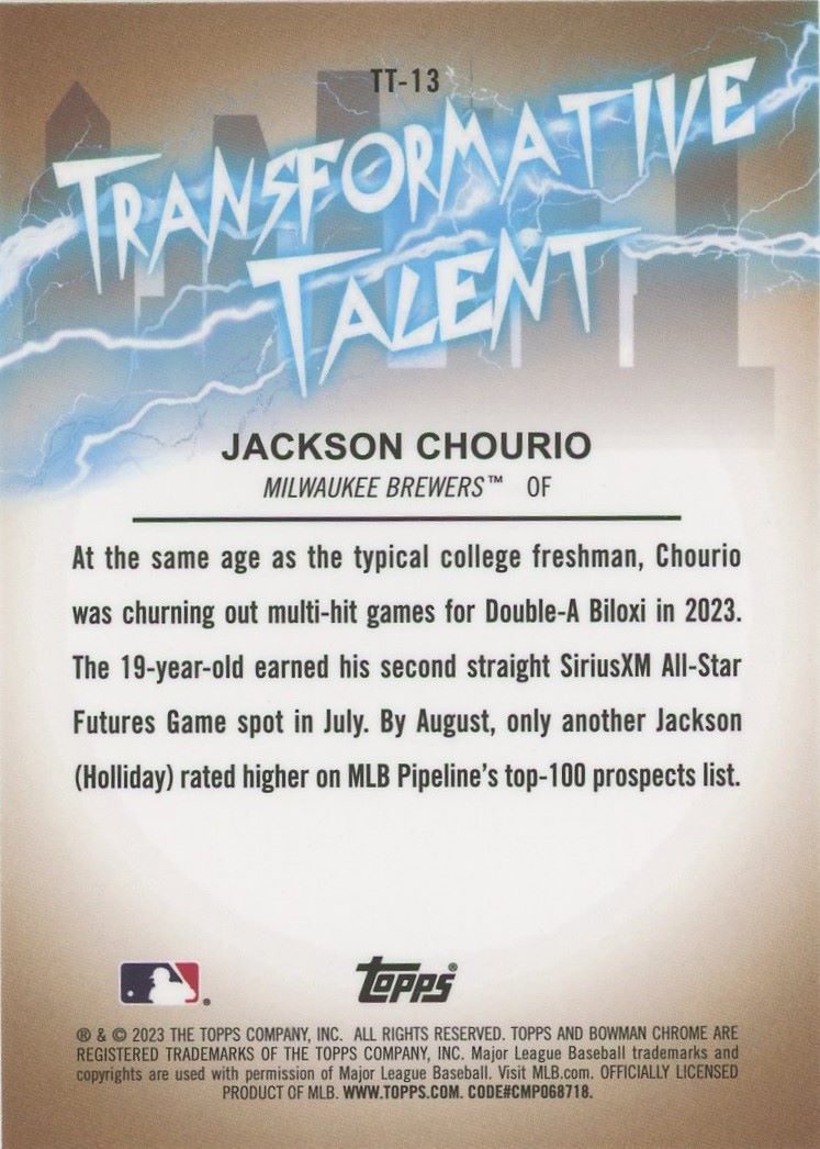 2023 Bowman Draft Chrome Jackson Chourio Transformative Talent #TT-13