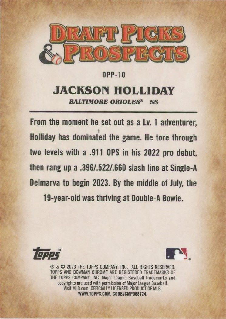 2023 Bowman Draft Chrome Jackson Holliday Draft Picks & Prospects #DPP-10