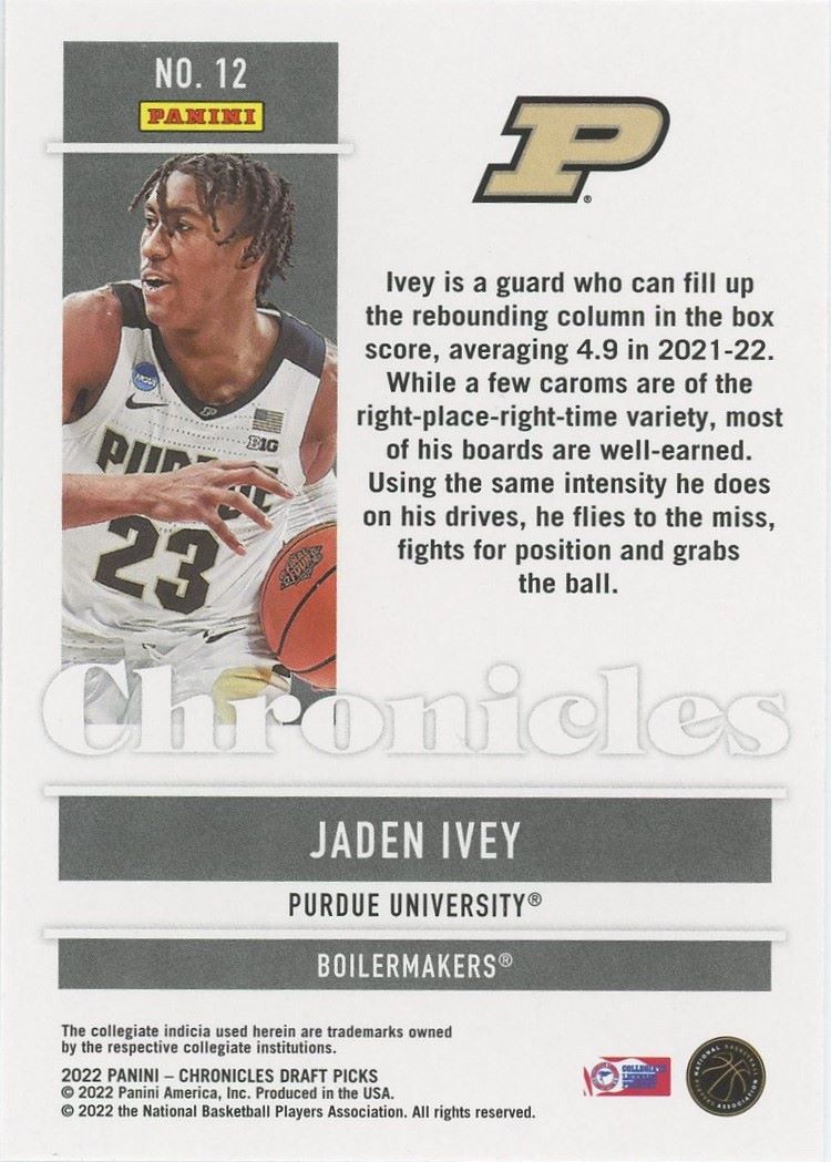 2022-23 Panini Chronicles Jaden Ivey Draft Picks Rookie #12