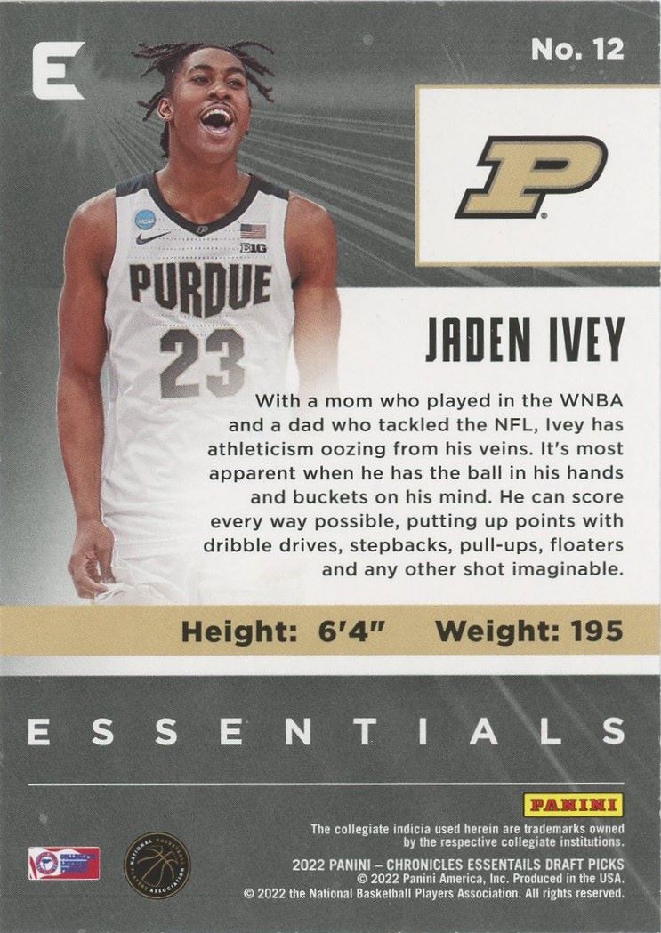 2022-23 Chronicles Jaden Ivey Draft Picks Essentials Rookie #12