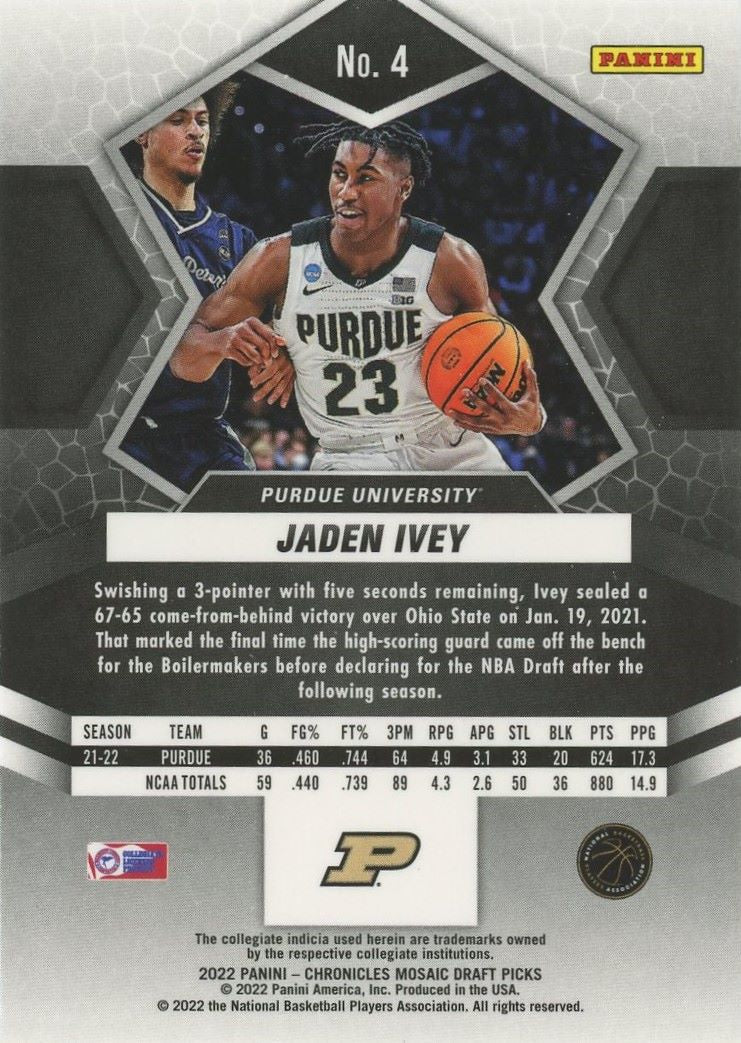 2022-23 Chronicles Jaden Ivey Draft Picks Mosaic Rookie #4