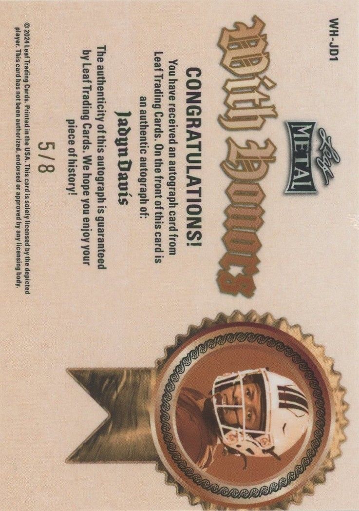 Jadyn Davis 2024 Leaf Metal With Honors Silver Crystals Auto #5/8 #WH-JD1
