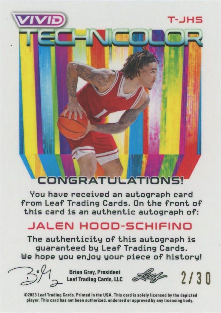 Jalen Hood-Schifino 2023 Leaf Vivid Autograph Blue #2/30 #BA-JHS