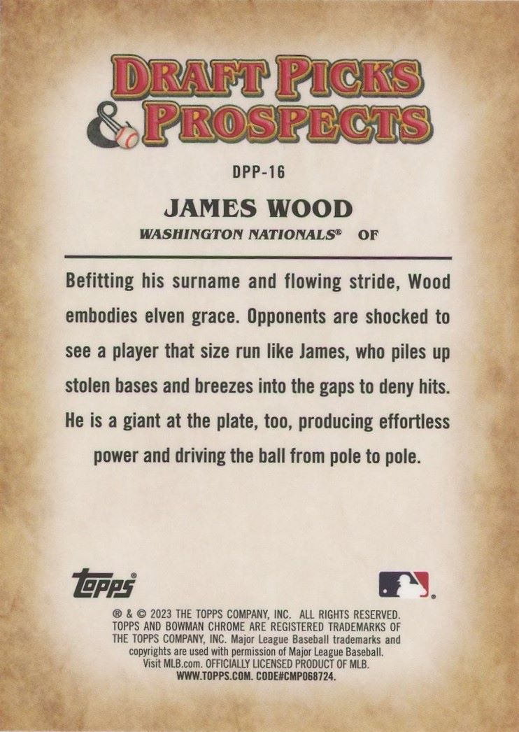 2023 Bowman Draft Chrome James Wood Draft Picks & Prospects #DPP-16