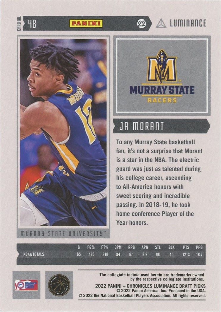 2022 Panini Chronicles Ja Morant Draft Picks Luminance Pink #48