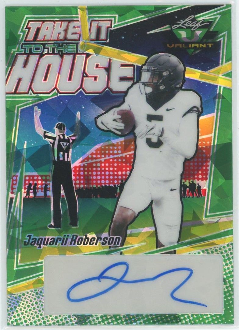 2022 Leaf Valiant Football Jaquarii Roberson Green Cracked Ice Auto #5/30 #TH-JA1
