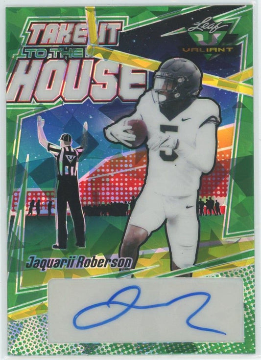 2022 Leaf Valiant Football Jaquarii Roberson Green Cracked Ice Auto #5/30 #TH-JA1