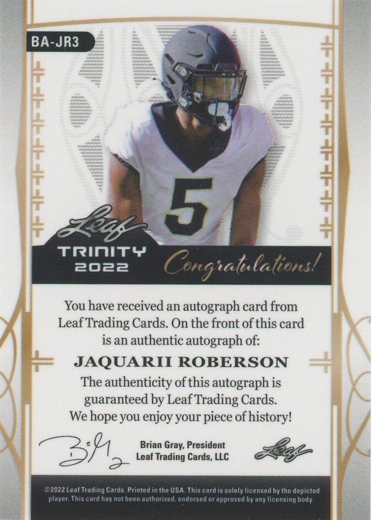 Jaquarii Roberson 2022 Leaf Trinity Auto Green Rookie XRC #12/25 #BA-JR3 Wake Forest