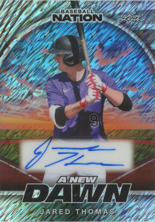 Jared Thomas 2025 Leaf Baseball Nation A New Dawn Silver Shimmer Auto #7/15 #NA-JT1